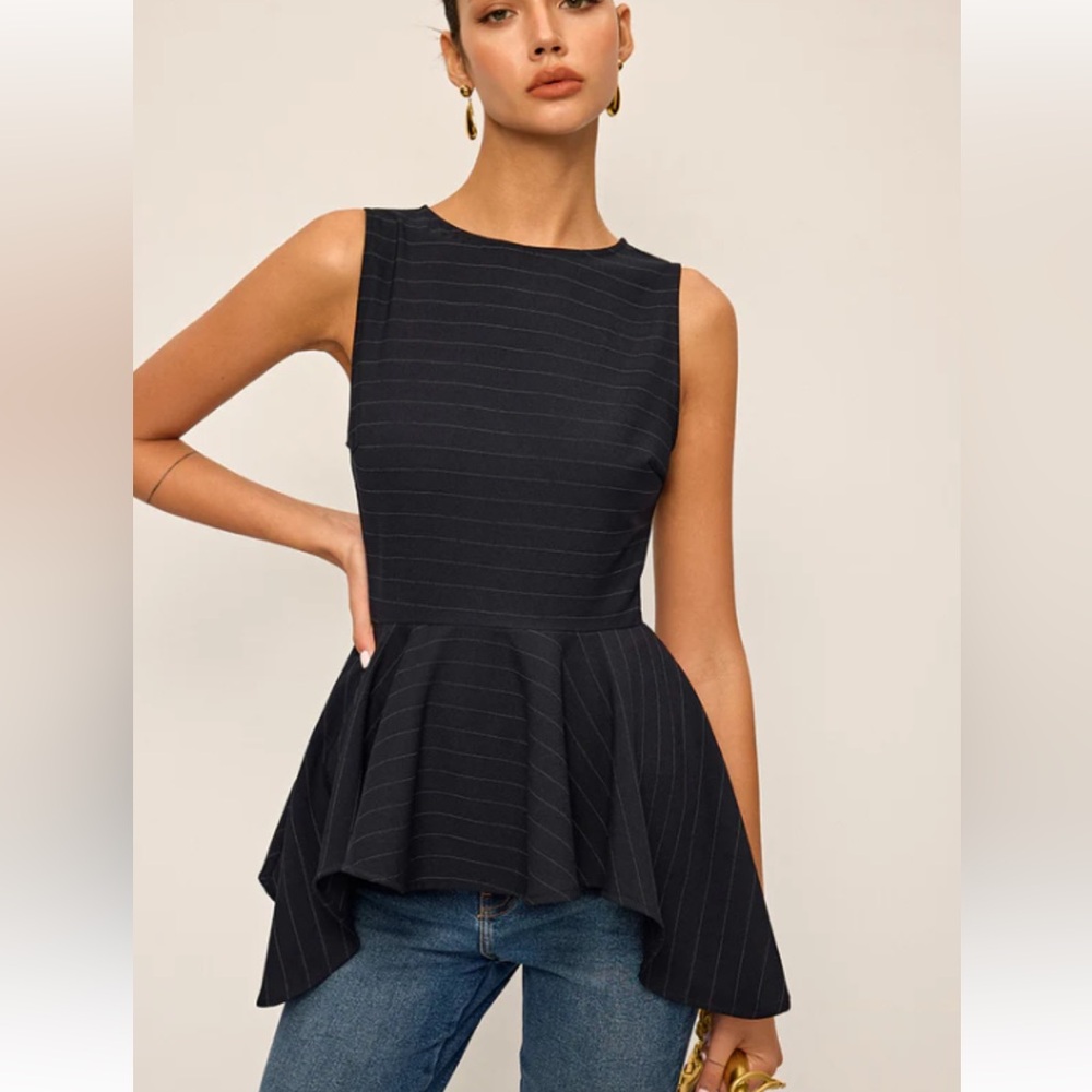 COMMENSE Striped Peplum Hem Sleeveless Top - XL